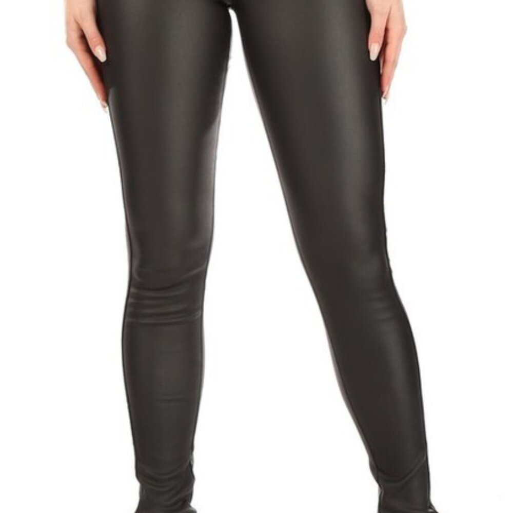 High Waist Faux Leather Black Skinny Jeans